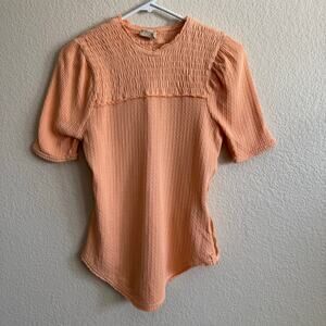 Free People Red  Delicious T shirt Sunset Drive Smocked puff sleeve Women Size S